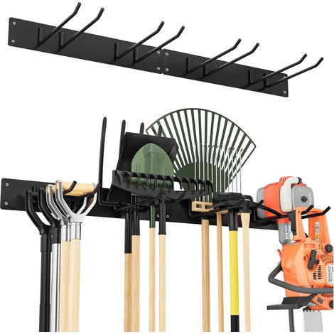 Deco Support mural en métal pour Outillage de Jardin, capacité de charge de 150 kg, avec 4 crochets doubles et 2 panneaux (1/4)