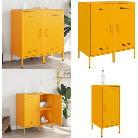 Buffets 2 pcs jaune moutarde 36x39x79 cm acier - Buffet Industriel - Meuble Rangement - Buffet Design - Buffet Jaune - Buffet Acier - Home & Living (1/5)