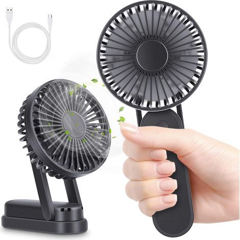 USB-Ventilator, Mini-Tischventilator mit wiederaufladbarem 2500-mAh-Akku, leise, tragbar, 3 Geschwindigkeitsstufen, USB-betrieben, Taschenformat, klappbarer Griff (1/4)
