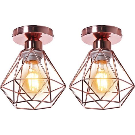 2PCS Plafonnier Rétro Or Rose Lampe De Plafond E27 Cage En Métal Luminaire Plafonnier Vintage D'Intérieur (1/5)