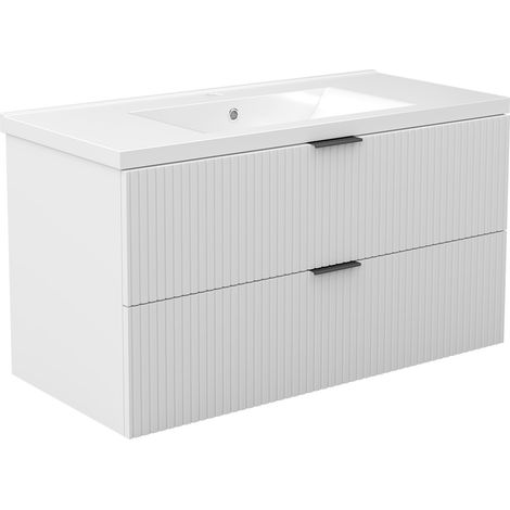 Ocean Ensemble Meuble salle de Bain Blanc Suspendu avec Vasque Céramique, 99cm