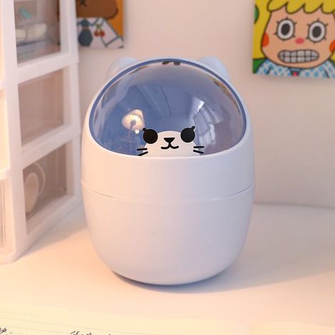 Jolie corbeille à papier de bureau avec couvercle, petit organiseur de bureau pour la chambre, porte-stylos et boîte de rangement avec couvercle à charnière (1/5)
