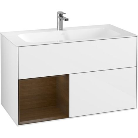 V&B Waschtischunterschrank Finion Reg li wal veneer, Glossy white lacquer (1/2)