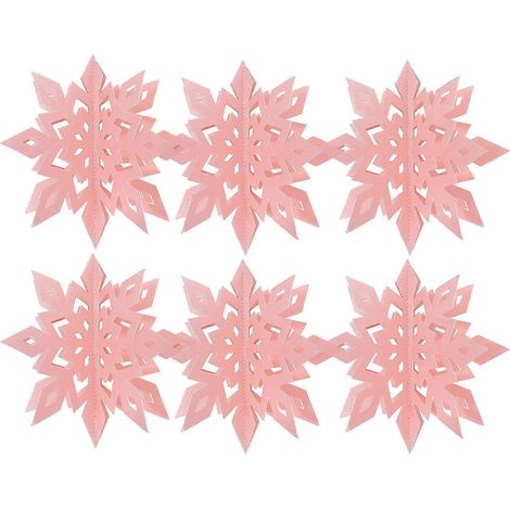 Guirlande de 6 flocons de neige suspendus en papier 3D pour Noël-25x24.5cm-Pink