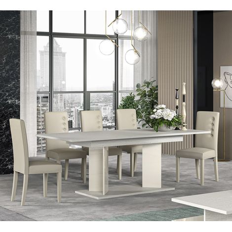 Tavolo da pranzo rettangolare moderno allungabile L.160/210 - Dream Quercia bianca