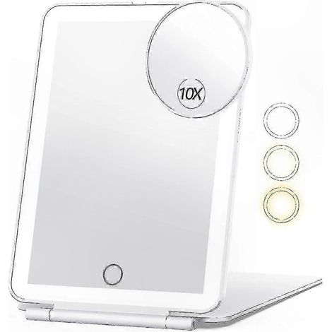 Miroir de maquillage portable 10x grossissement, 80 LED, 3 modes d'éclairage, batterie rechargeable, design ultra-fin pour voyage (1/5)