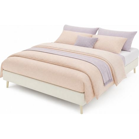 Struttura letto 140x200 cm beige in velluto, base bassa moderna, senza materasso - CHICFURN (1/5)