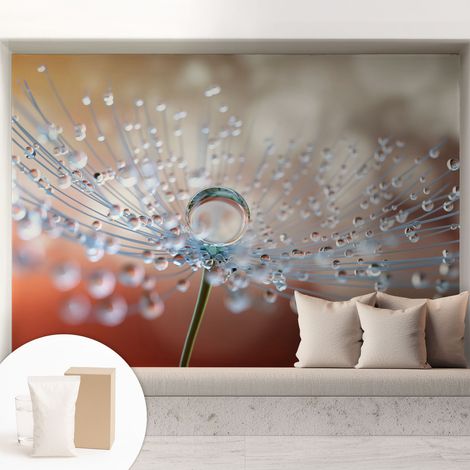 Papier peint intissé décoratif pour salon chambre et cuisine Facile à poser avec colle Goutte sur une fleur de pissenlit 208x146 cm (1/5)