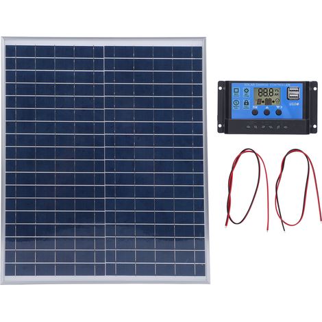 Ortviai Kit panneau solaire 20 W monocristallin avec régulateur de charge 60 A 12/24 V pour voiture, bateau, camping-car