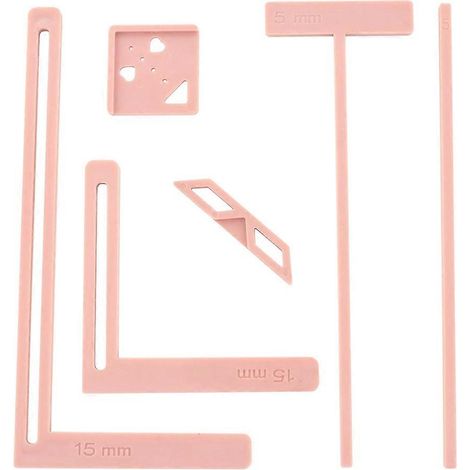 6-teiliges Set zum einfachen Binden und Scrapbooking, ideal für Anfänger. Enthält Schablonen und eine Schneidehilfe zur Gestaltung eines rosa Notizbuchs. (1/5)
