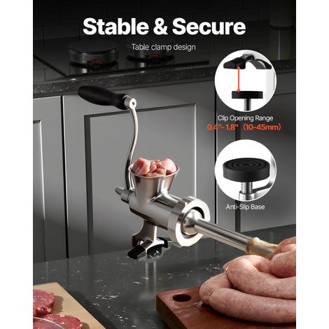 Hachoir à Viande Manuel en Inox 304, Hachoir Manuel à Manivelle avec Serre-joint de Table, Poussoir à Saucisses avec 2 Plaques de B… (1/5)