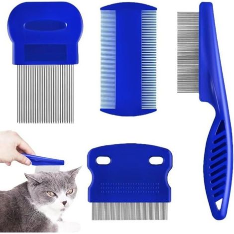 Set of 4 stainless steel flea combs, professional detangling tool for pets (1/2)