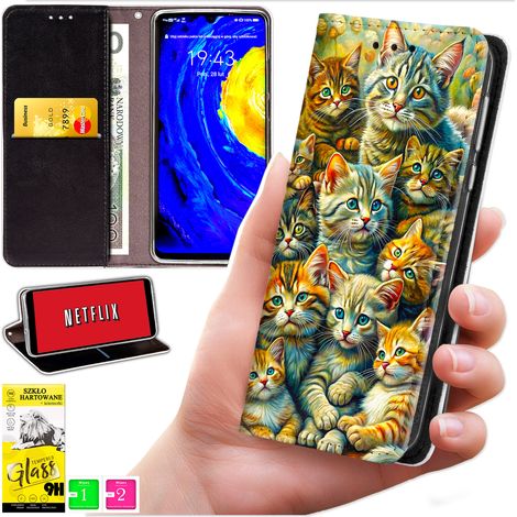 Brieftaschenhülle für Honor X5C Plus / X5C 4G – Blaumond-Print + 9H-Glas (1/5)