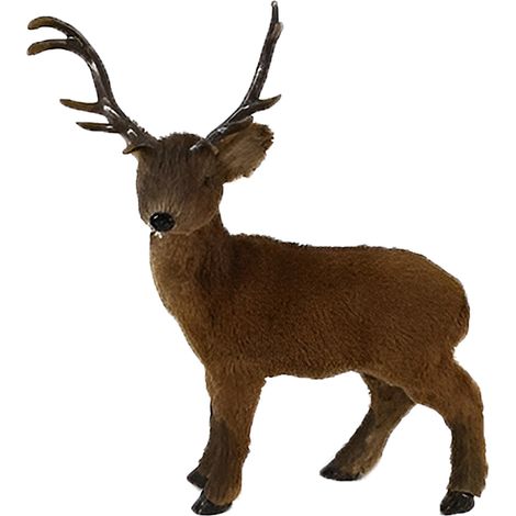 Renna alzata Cervo decorativo alto 35 cm in pelliccia sintetica con corna effetto realistico ornamento vetrina ambienti natalizio o d’arredo