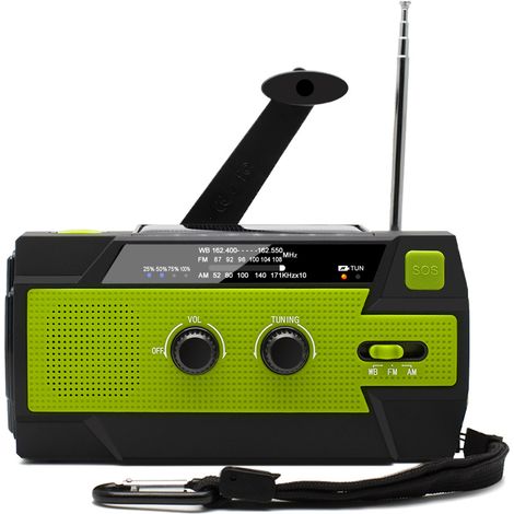 Radio di emergenza a energia solare 2.0, radio di emergenza a manovella, radio AM/FM portatili, caricabatterie con torcia per cellulare (verde) (1/5)