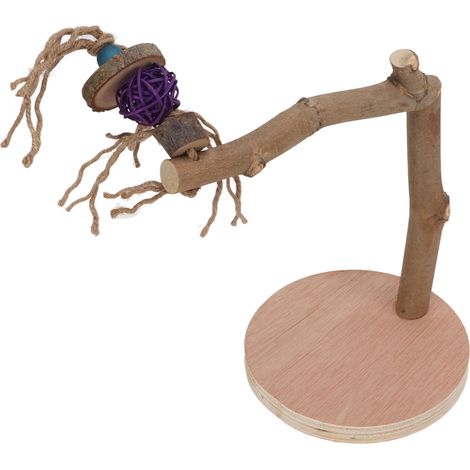 Perchoir pour perroquet en bois naturel, amovible et sécurisé, avec base, pour oiseaux et perroquets. (1/5)