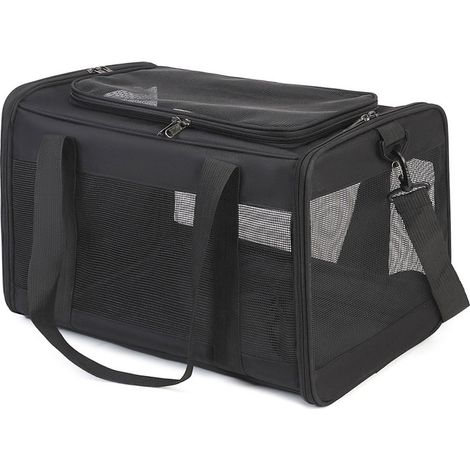 Borsa per il trasporto dei gatti, borsa da viaggio per gatti con rete su 4 lati, borsa per il trasporto di cani, gatti e cuccioli fino a 6 kg, trasportino pieghevole per gatti, nero