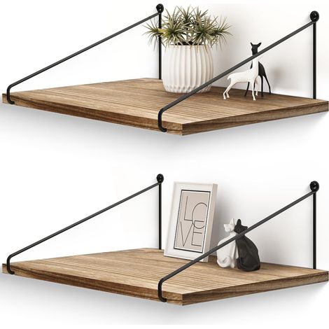Grandes Étagères Murales Profondes en Bois Noir, 42 x 30 cm, Lot de 2 Équerres métalliques noires, grande profondeur pour livres, plantes, cadres et objets déco, salon, chambre, cuisine, bureau (1/5)
