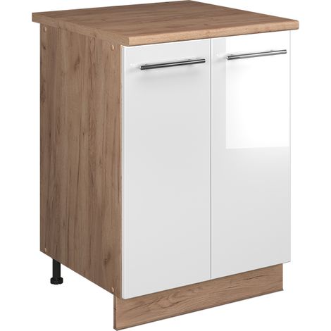 Spülenunterschrank Fame-Line, Weiß Hochglanz/Goldkraft Eiche, 60 cm, Vicco (1/5)