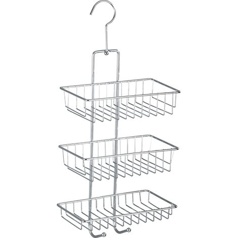 WENKO Mensola da doccia sospesa, 3 cestini da doccia, Nivala, montaggio senza foratura, Acciaio, 22x50x13,5 cm, Lucido (1/7)