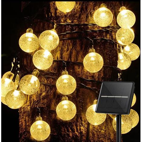 ZOLGINAH Guirnaldas de luces solares, 6,5 m, 30 LED en forma de bolas de cristal impermeables IP65, 8 modos, decoración exterior para jardín, balcón, terraza (blanco cálido) (1/5)