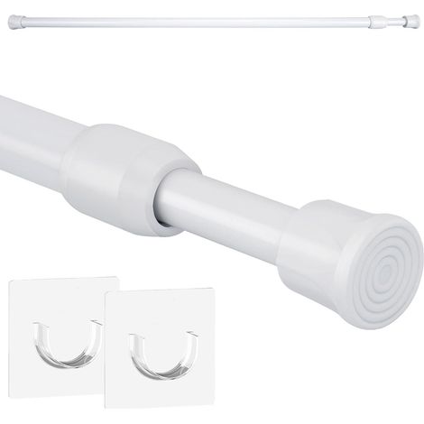 1 barre de douche sans foret porte tringle à rideau en acier inoxydable tringle à rideau rétractable, 50-90cm multifonction tringle à manteau tringle à nid de chat (Blanc) (1/5)