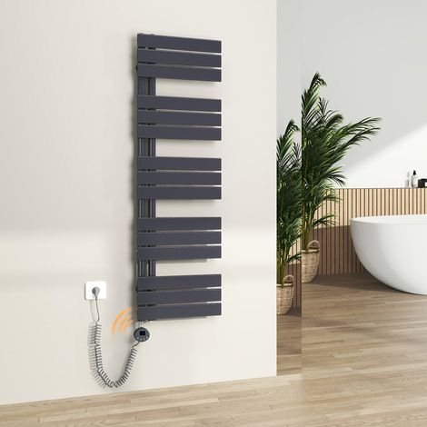 S'AFIELINA Elektrischer Badheizkörper Handtuchtrockner mit Timing Elektrisch Thermostat, Handtuchwärmer mit Heizstab, Anthrazit 132x40 cm 600Watts