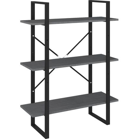 Libreria a 3 Ripiani Armadio per Libri Grigia 80x30x105 cm in Massello di Pino (1/4)