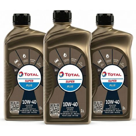 Kit 3 Litri Total Super Plus 10W-40 Olio Motore 3x1L Tecnologia Sintetica per Auto Benzina Diesel GPL Metano Multigrado Alta Protezione Lubrificante Universale Auto