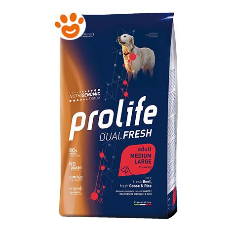 Prolife Dog DualFresh Adult Medium Large Manzo, Oca e Riso - Sacco 12 Kg -