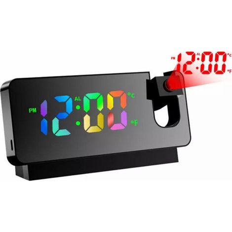 Réveil numérique - Réveil à projection - Horloge de température - Double alarme - Fonction snooze - Chargement USB - Réveil numérique couleur (1/5)