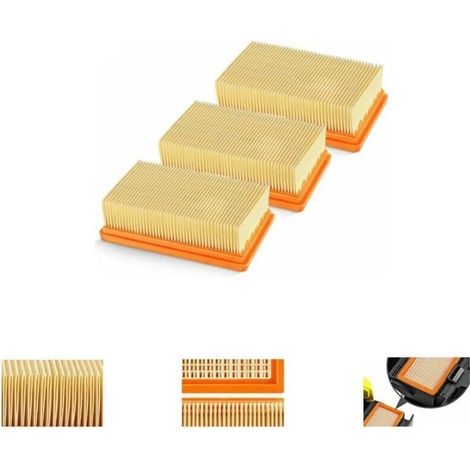 3 Pack Remplacement Plat Plissés Filtre Karcher Mv4 Mv5 Mv6 Wd4 Wd5 Wd6, Wd4P Wd5P Wd6P Aspirateur Wet-Dry - Remplace 2,863-005,0 (1/4)