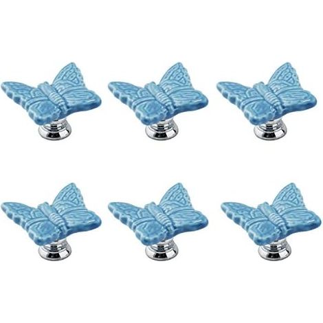 lot de 6 Boutons de porte en céramique en forme de papillon mignon - Boutons de placard et de tiroir de cuisine à la main ronds peints à la main - Poignée d'armoire (1/3)