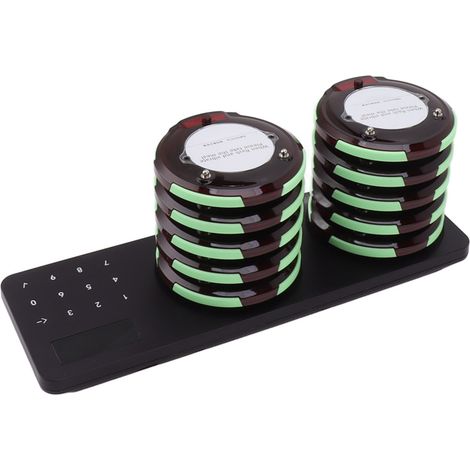 Lot de 10 bipeurs de restaurant avec vibration et lumière clignotante pour le maintien de la distanciation sociale, adaptés aux hôpitaux, food trucks, cafés et bars (prise US 100-240 V). (1/5)
