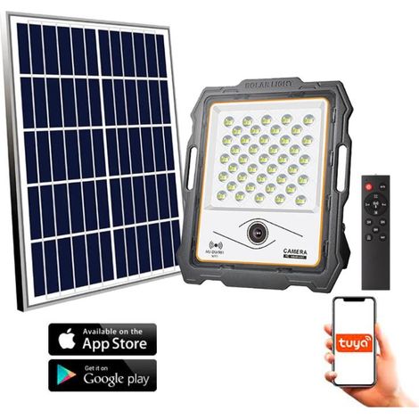 Foco Proyector LED Solar 300W IP67 con Cámara Sensor Crepuscular / Movimiento con Control Remoto Blanco Frío 6000K    IluminaShop (1/5)