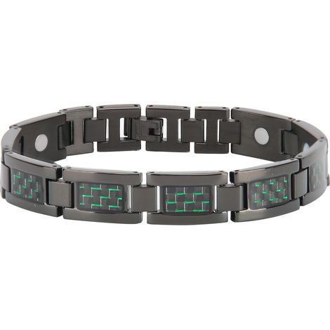 Bracelet magnétique thérapie antidouleur en fibre de carbone et acier inoxydable élégant (Noir Vert) (1/5)