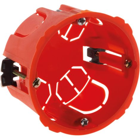 Boîte Placo Ø67 mm P40 mm - Pour Appareillage Électrique à Vis et Griffes - encastrable dans Murs en Plaque de Plâtre - Résistance au Feu 850° - Vis Incluses - Rouge (1/5)