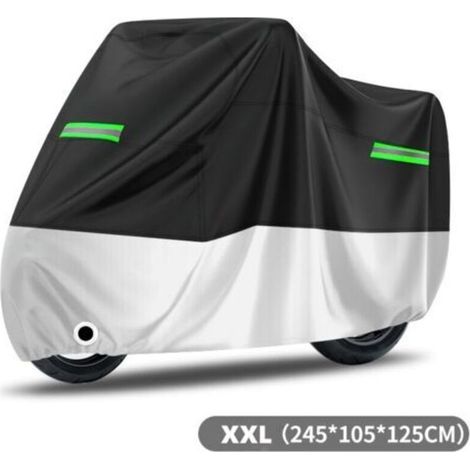Housse de moto imperméable en tissu Oxford, résistante à la poussière, pluie, neige, rayons UV, vent et excréments d'oiseaux, dimensions 245 x 105 x 125 cm, couleurs noir et argenté (1/4)