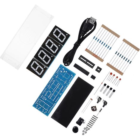 DIY-LED-Digitaluhr-Bausatz mit 4 Ziffern – Automatische Zeit-/Temperaturanzeige – Blaue Elektronik