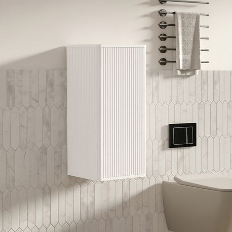 rangement mural salle de bain, armoire murale à rainures design pour petit espace, blanc (1/5)