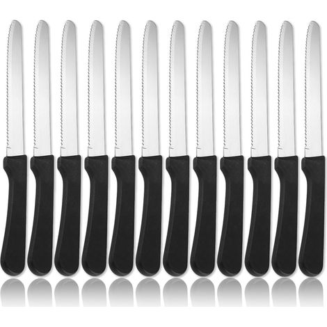 Ensemble de 12 couteaux à steak avec bord dentelé, couteau de cuisine en acier inoxydable avec poignée ergonomique, résistant à la rouille, lavable au lave-vaisselle (1/5)
