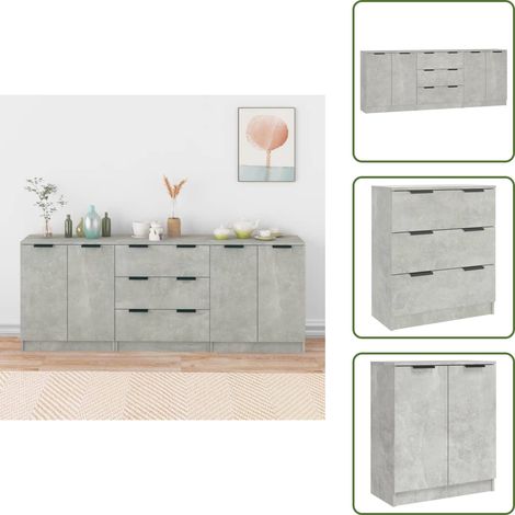 Buffets 3 pcs gris béton bois d'ingénierie - Buffet - Meuble De Rangement - Mobilier Moderne - Commode - Étagère Ouverte