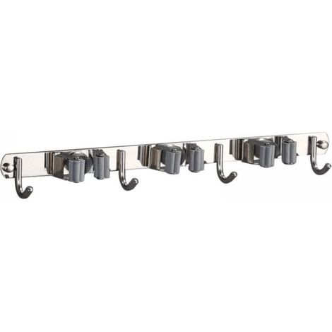 Wandmontierter Besen- und Mopphalter aus Edelstahl 304 mit 3 Halterungen und 4 Haken (1/3)
