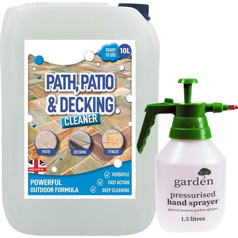 1 x 10L Patio & Decking Cleaner Removes Dirt, Grime & Stains With 1.5 Litre Hand Sprayer