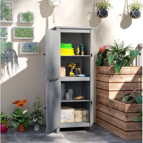 Armoire de jardin 60x60x160 cm gris clair en bois de sapin avec double porte verrouillable et étagères amovibles (1/4)