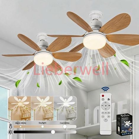 2Pcs Ventilateur de Plafond avec Lumière et Telecommande, LED 40W E27 Lampe Ventilateur,3 Vitesses, Silencieux, pour Salon, Chambre (1/5)