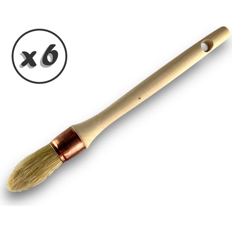 Lot de 6 pinceaux de pouce à rechampir Brosse ronde en soie blanche Ø 25 mm Idéal peinture rénovation volets moulures plinthes angles persiennes Manche bois brut Kibros 371D254x6 (1/5)