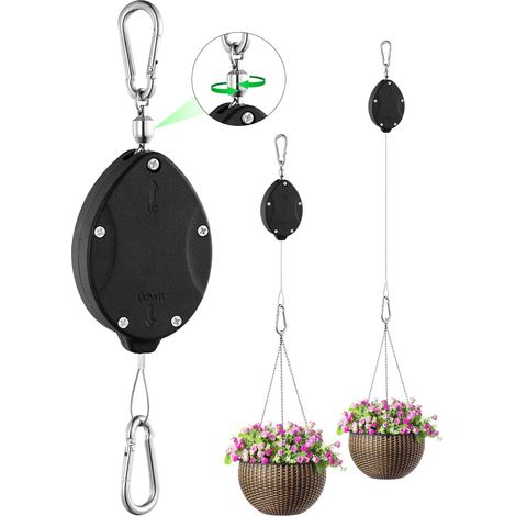 1 lot de cintres rétractables robustes pour plantes, poulies réglables avec corde en acier inoxydable de 160 cm, crochets doubles pour suspendre des plantes, mangeoires à oiseaux, jardinières et pots (1/5)