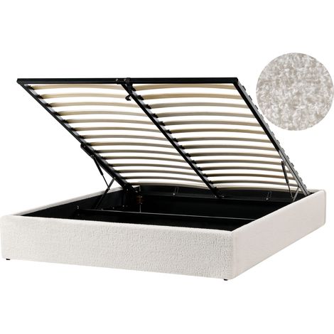 Cama con almacenaje moderna sin cabecero tapizada de bouclé blanco crema 140 x 200 cm Dinan (1/5)