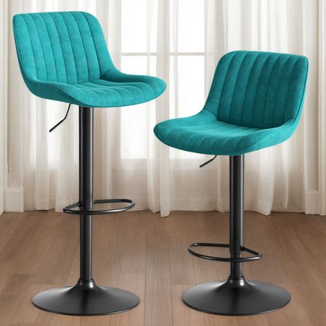 MEUBLIV tabourets de bar 2 pièces bleu – velours, pivotants, hauteur réglable (1/5)